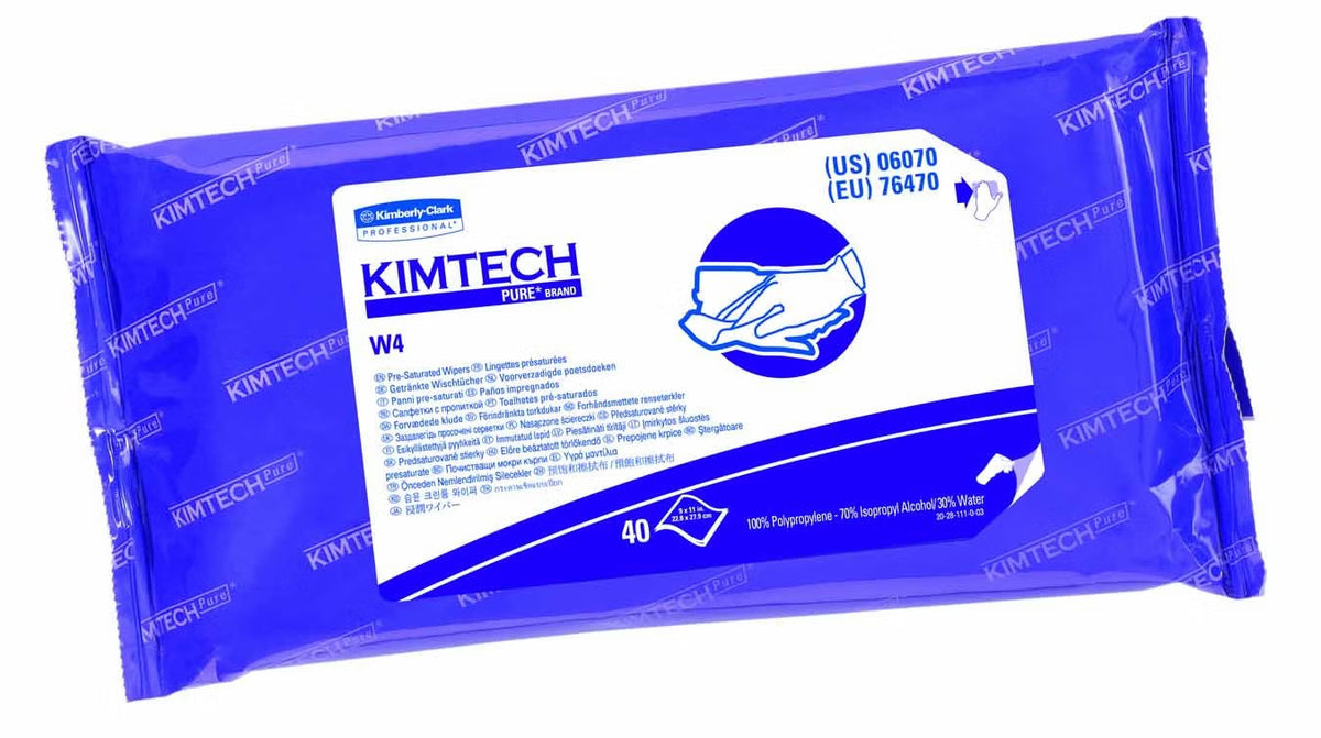 Kimtech W4 Pre-Saturated Cleanroom Wipes, Surface Disinfectant Cleaner, Premoistened, Alcohol Scent, Nonsterile, 9" x 11" - 06070 - LL Medico