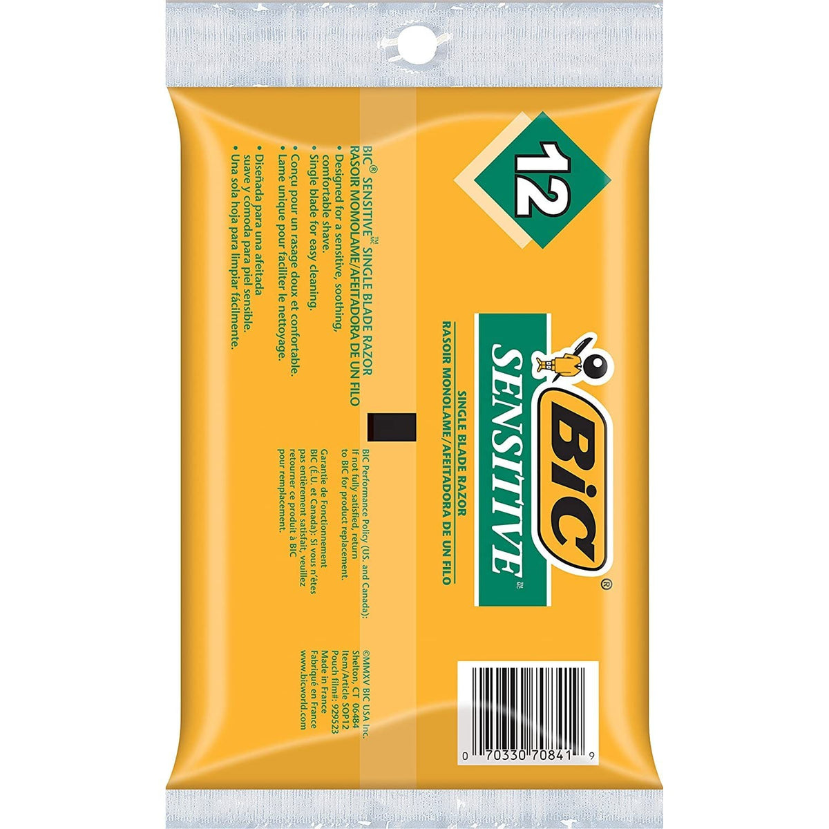 Bic Sensitive Single Blade Razor, Disposable, Pack of 12