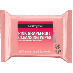 Neutrogena Pink Grapefruit Cleansing Wipes, Acne-Prone Skin Towelettes, Pack of 25