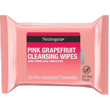 Neutrogena Pink Grapefruit Cleansing Wipes, Acne-Prone Skin Towelettes, Pack of 25