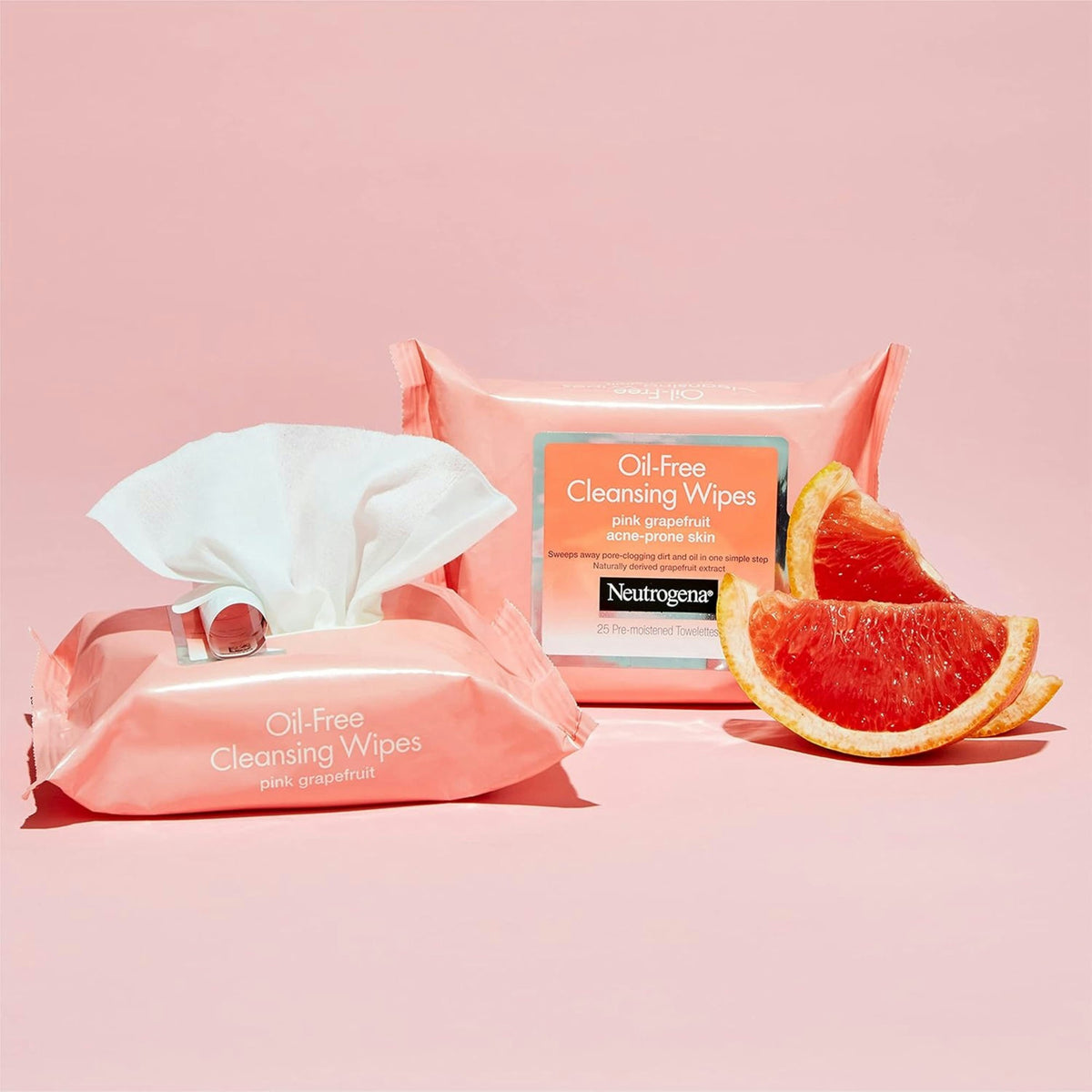 Neutrogena Pink Grapefruit Cleansing Wipes, Acne-Prone Skin Towelettes, Pack of 25