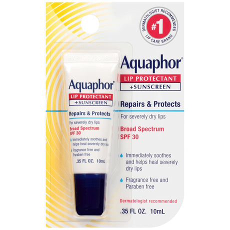 Aquaphor Lip Protectant + Sunscreen Ointment, Broad Spectrum SPF 30, Unflavored, 0.35 oz, Box of 6
