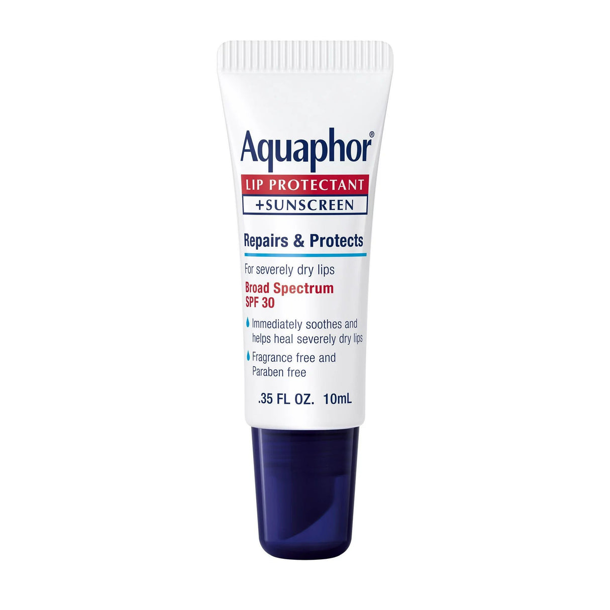 Aquaphor Lip Protectant + Sunscreen Ointment, Broad Spectrum SPF 30, Unflavored, 0.35 oz, Box of 6