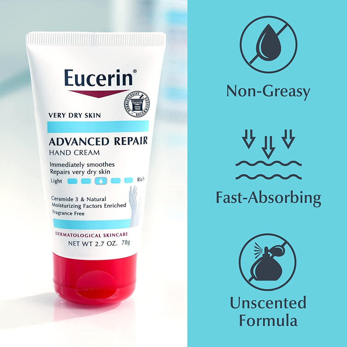 Eucerin Advanced Repair Hand Cream, Fragrance Free, 2.7 oz