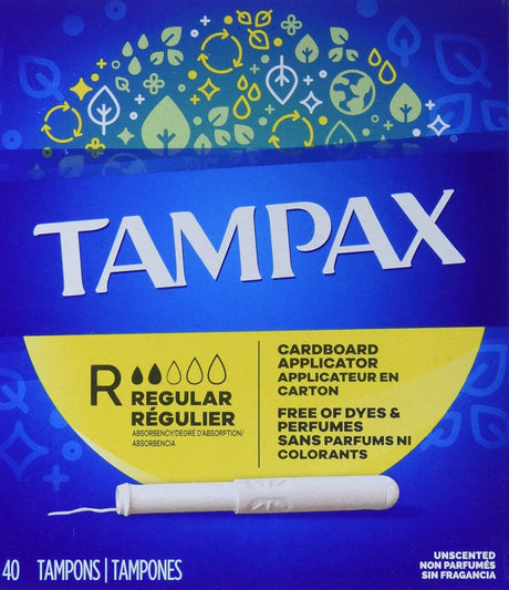 Tampax Tampons Regular Absorbency Unscented Cardboard Applicator, Box of 40