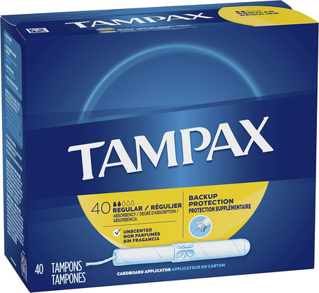 Tampax Tampons Regular Absorbency Unscented Cardboard Applicator, Box of 40