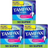 Tampax Pearl Tampons Super Absorbency, Unscented, 50 Count