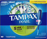 Tampax Pearl Tampons Super Absorbency, Unscented, 50 Count