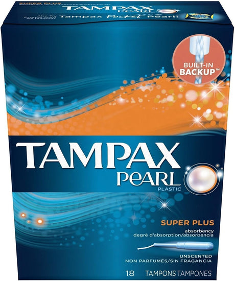 Tampax Pearl Tampons Super Plus Absorbency, Unscented, Box of 18