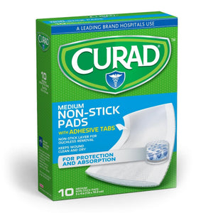 Curad Medium Non-Stick Pads with Adhesive Tabs, Sterile, 3" x 4", Box of 10 - 08019630020 - LL Medico
