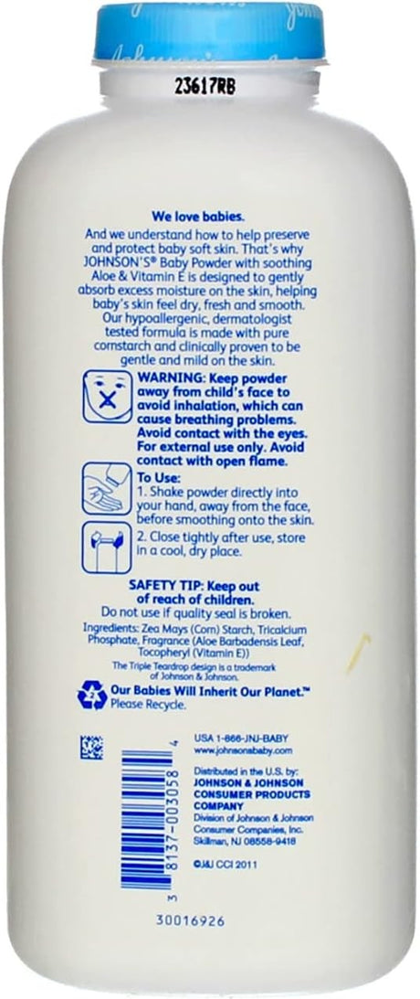 Johnson's Aloe & Vitamin E Baby Powder, Fresh Scent, 15 oz