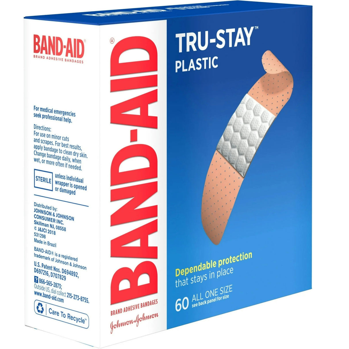 Band-Aid Tru-Stay Plastic Adhesive Bandages, 3/4 x 3 Inch