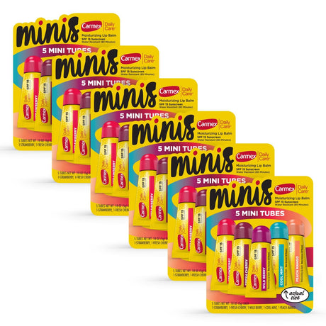Carmex Minis Moisturizing Lip Balm SPF 15 Tubes, Assorted Flavors, 0.18 oz Each