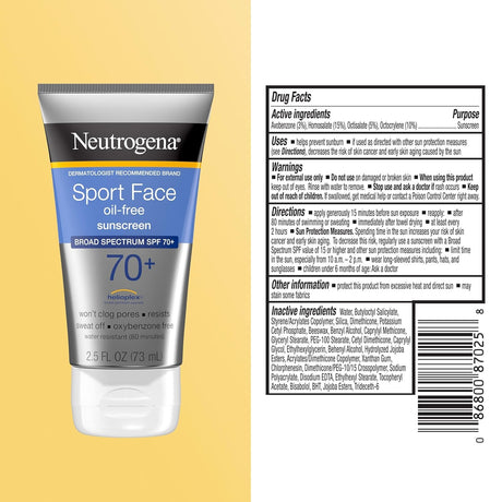 Neutrogena Sport Face Oil-Free Sunscreen Lotion SPF 70+, 2.5 oz