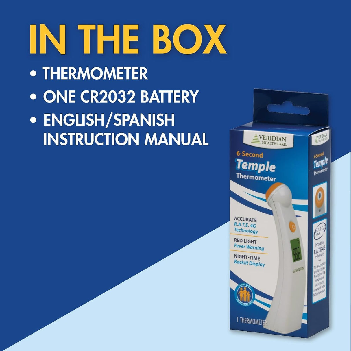 Veridian Temporal Contact Thermometer, LCD Display