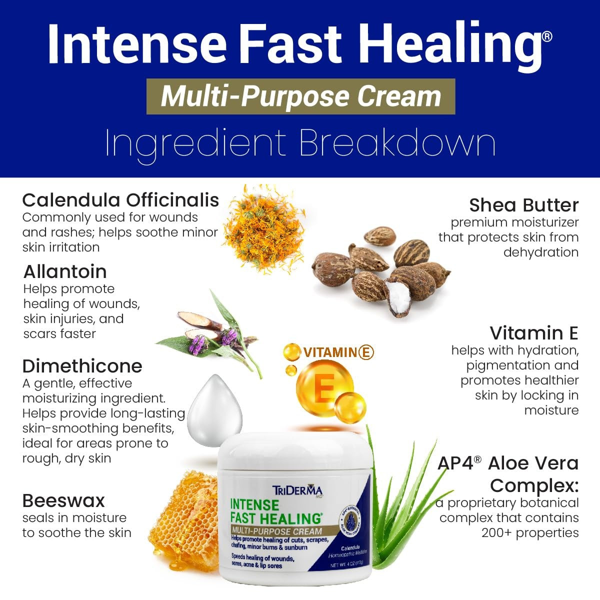 TriDerma MD Intense Fast Healing Multi-Purpose Cream, Unscented, 4 oz Jar