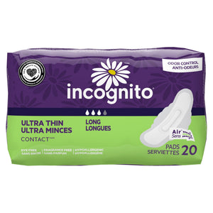 Incognito Ultra Thin Long Pads with Odor Control, Unscented