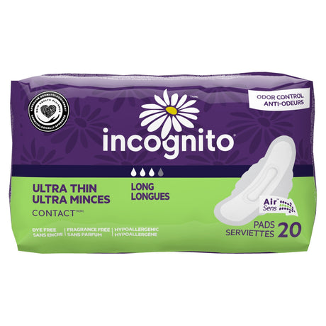 Incognito Ultra Thin Long Pads with Odor Control, Unscented