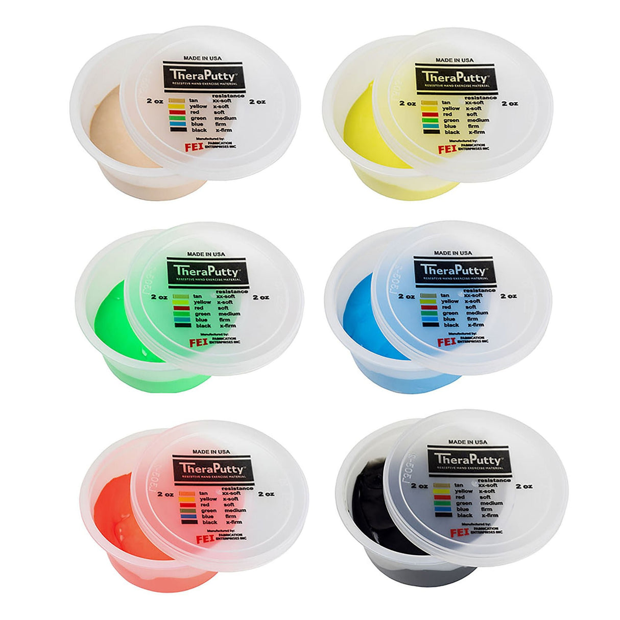 CanDo TheraPutty Exercise Putty Set, 2X-Soft to X-Firm, 6" x 2 oz