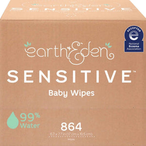 Earth & Eden Sensitive Baby Wipes, Unscented, 6.7" x 7.7", Case of 864