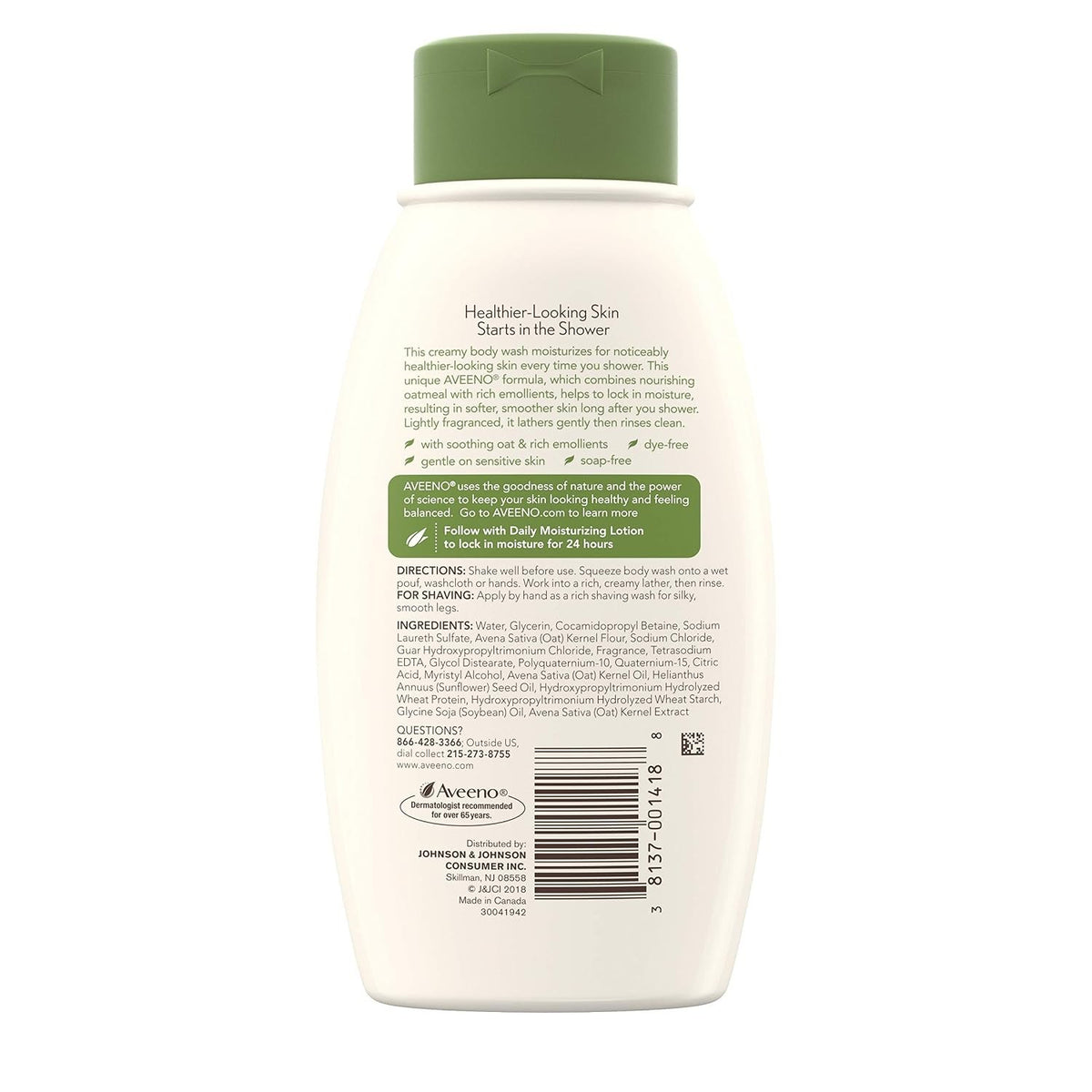 Aveeno Daily Moisturizing Body Wash, Lightly Scented, 33 fl oz, Case of 12