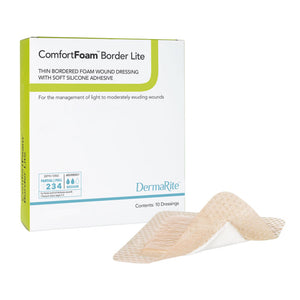 Dermarite ComfortFoam Border Lite Thin Foam Dressing, Square, Waterproof, Silicone Adhesive, Bordered, Sterile — 2" x 2"
