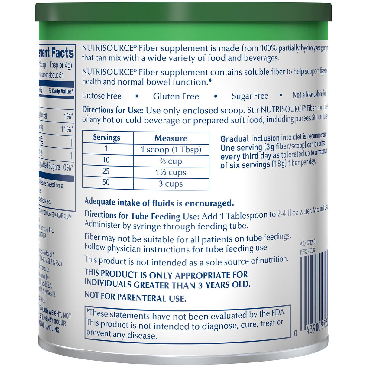 Nutrisource Fiber Supplement Powder, Unflavored, 7.2 oz