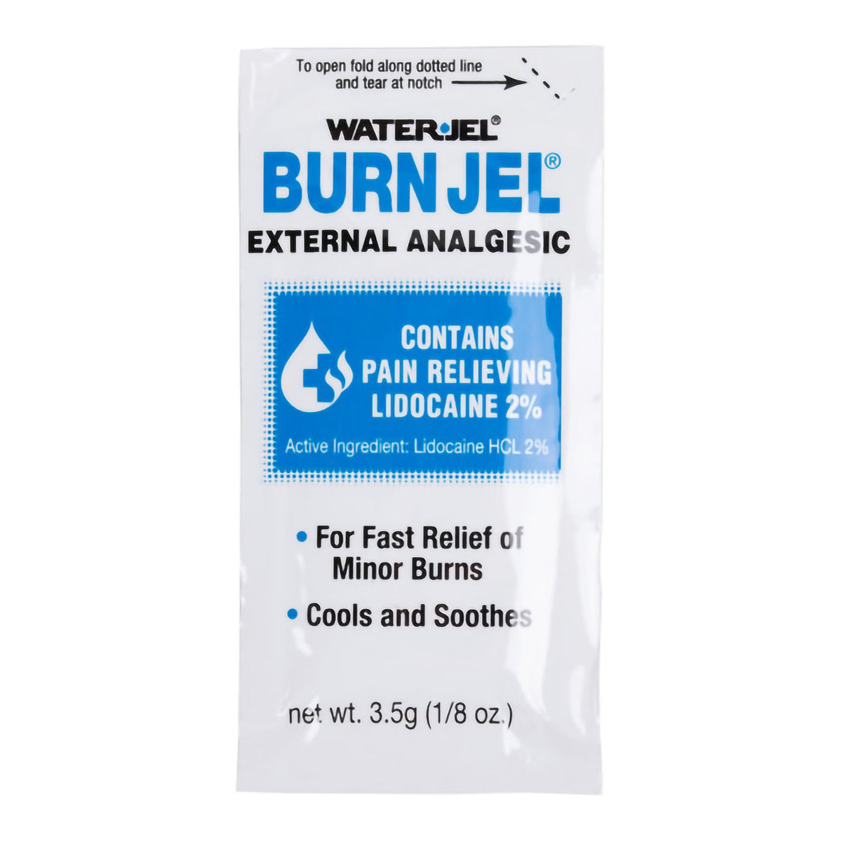 Water Jel Burn Jel, Burn Relief Topical Gel, Lidocaine, 3.5 Gram Individual Packet - 100U-6.00.000 - LL Medico