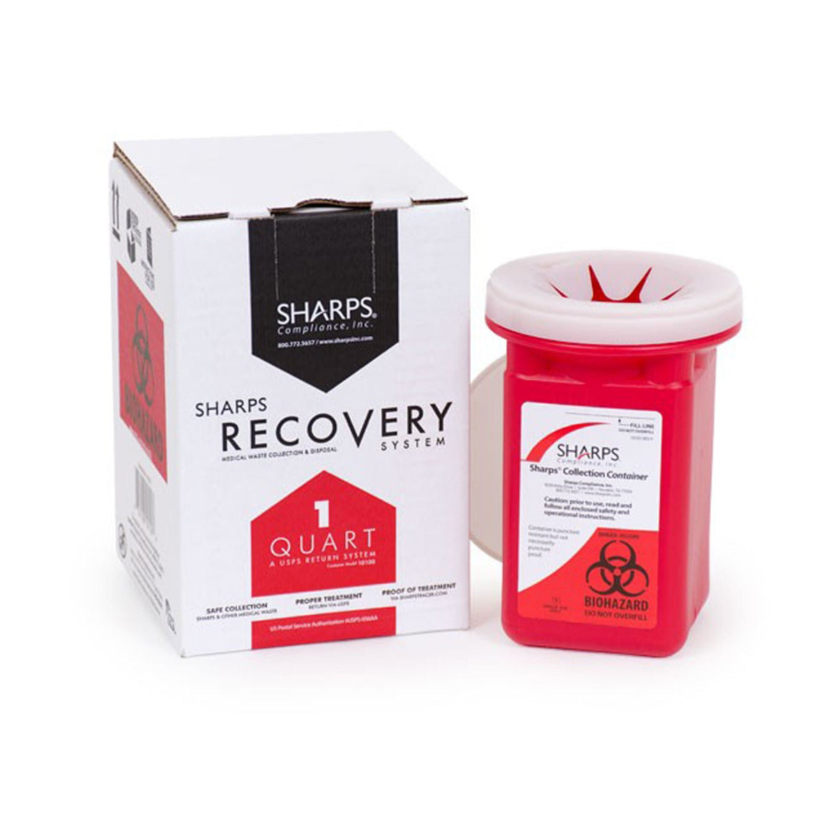 Sharps Recovery System Mailback Sharps Collector, Red, 4.5" x 4.5" x 7", Vertical Entry, Nonsterile, Plastic - 10100-012 - LL Medico