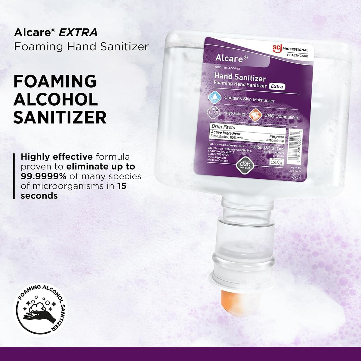 Alcare Extra Foaming Hand Sanitizer, Unscented, 1 Liter, Case of 3