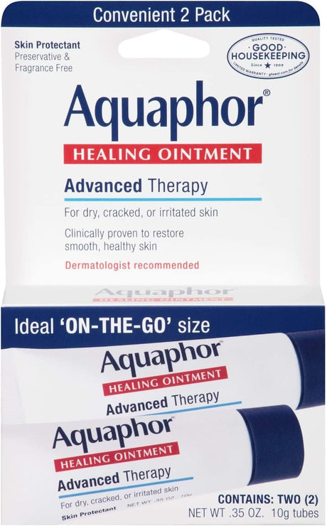 Aquaphor Healing Ointment Advanced Therapy, Unscented, 0.35 oz Tubes, Pack of 2