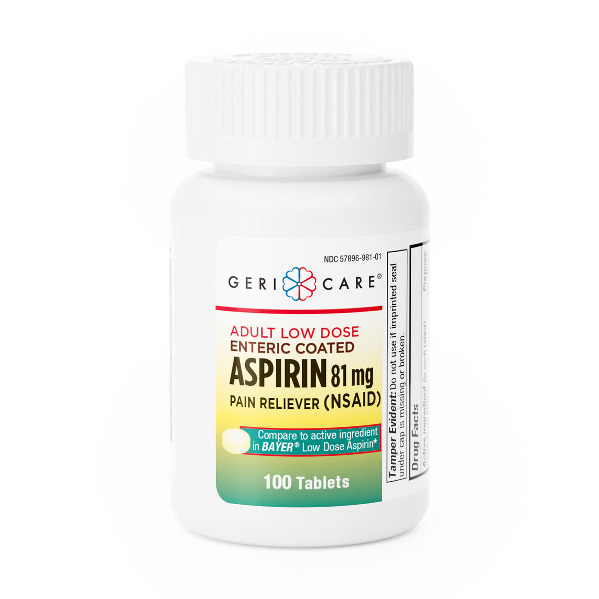 Geri-Care Adult Low Dose Aspirin, 81 mg, Enteric-Coated Tablet - 100 count - LL Medico