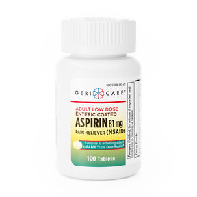 Geri-Care Adult Low Dose Aspirin, 81 mg, Enteric-Coated Tablet - 100 count - LL Medico