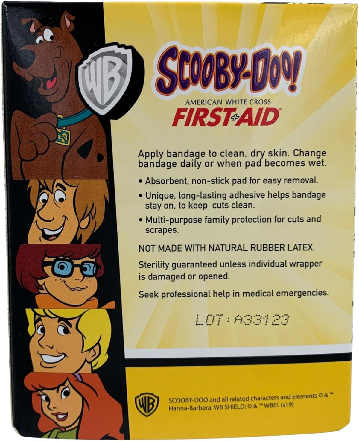 Dukal American White Cross Stat Strip Scooby-Doo Adhesive Spot Bandage, 7/8-Inch