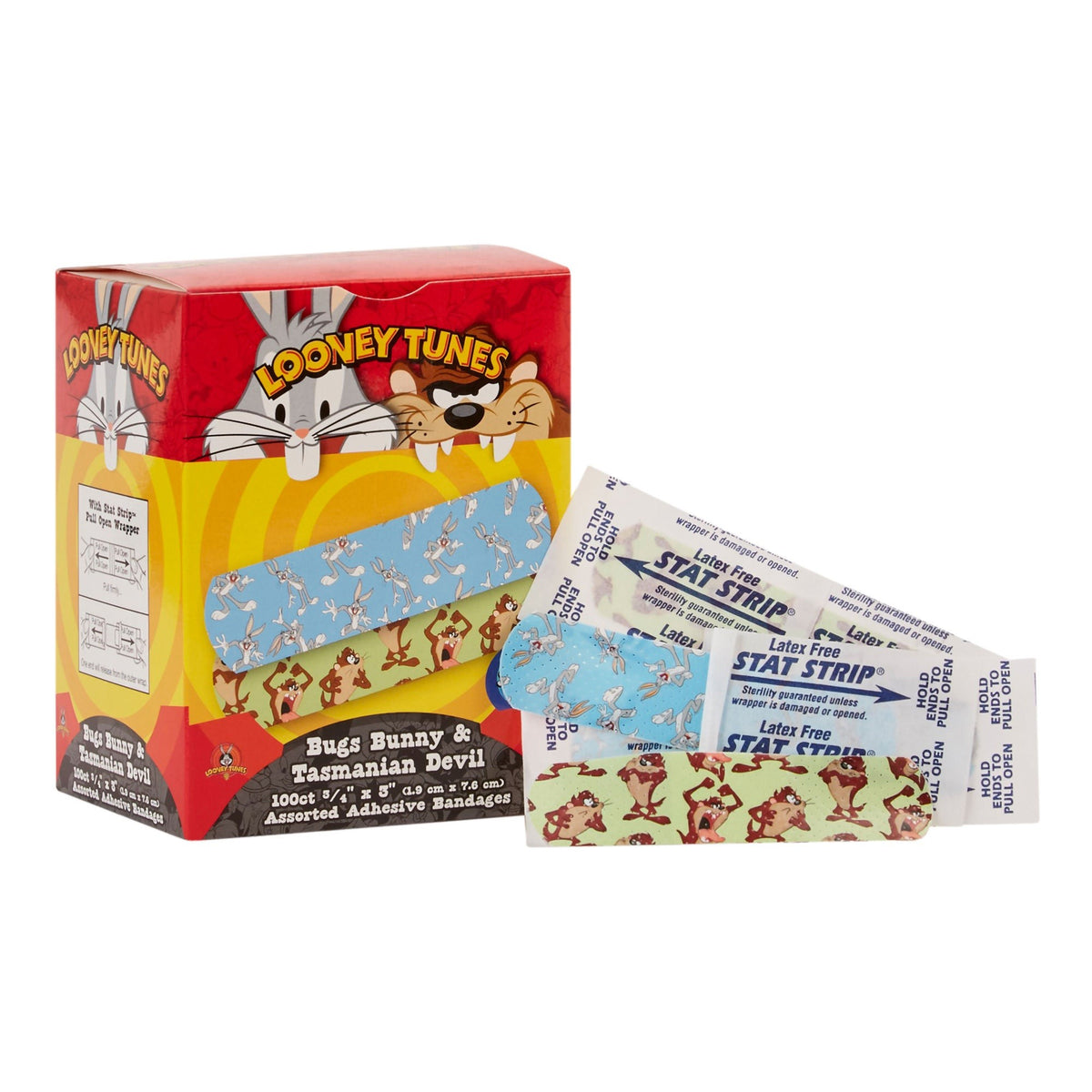 Dukal Looney Tunes Stat Strip Bugs Bunny & Tasmanian Devil Adhesive Bandages, Sterile, ¾ x 3" - 1073737 - LL Medico