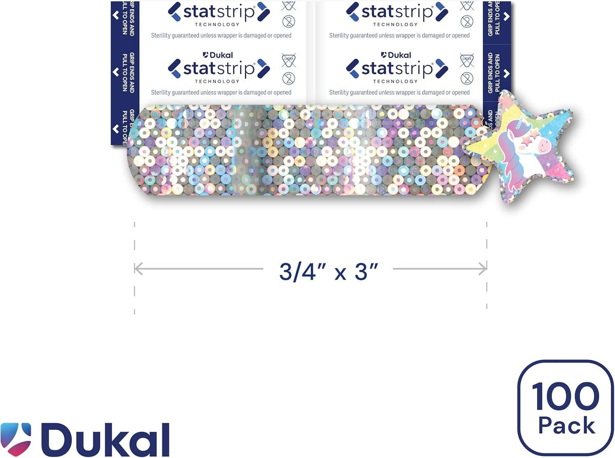 Dukal Glitter & Stars Stat Strip Adhesive Bandages, Sterile, Assorted Sizes - 1075413 - LL Medico