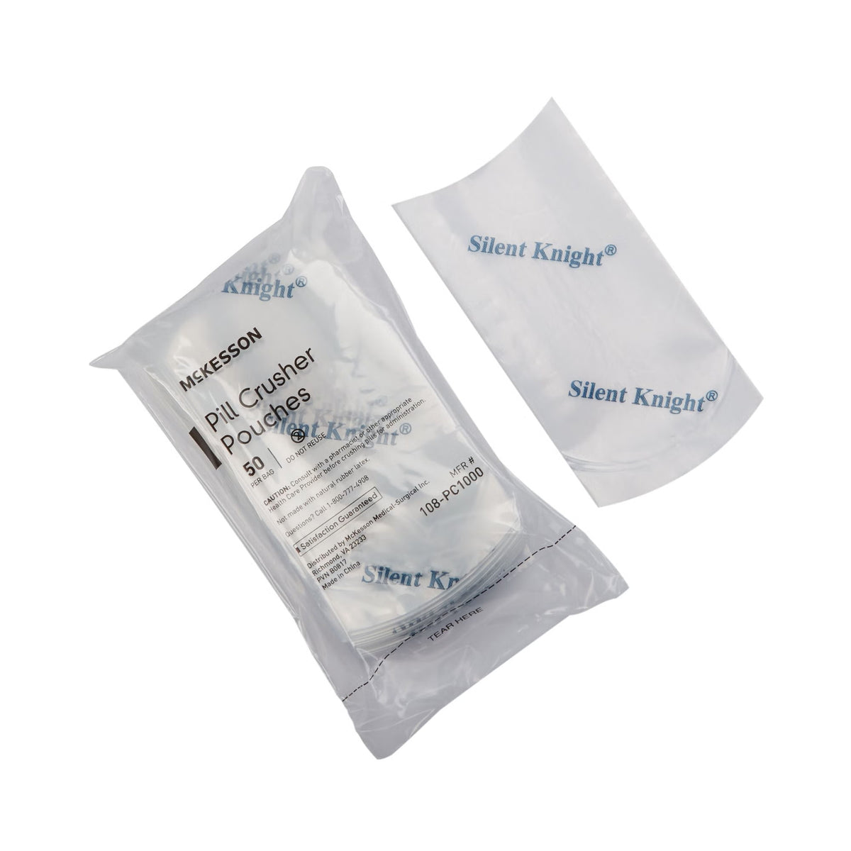 McKesson Silent Knight Pill Crusher Pouch, Clear Plastic, 2" x 4.5" - 108-PC1000 - LL Medico