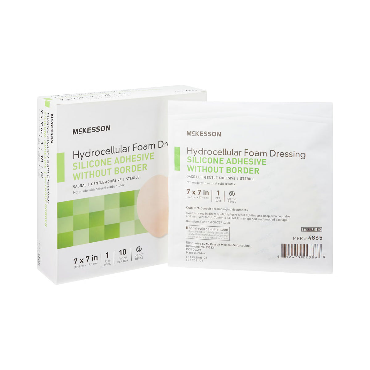 McKesson Hydrocellular Foam Dressing, Silicone Adhesive, w/o Border, 7" x 7" - 4865 - LL Medico
