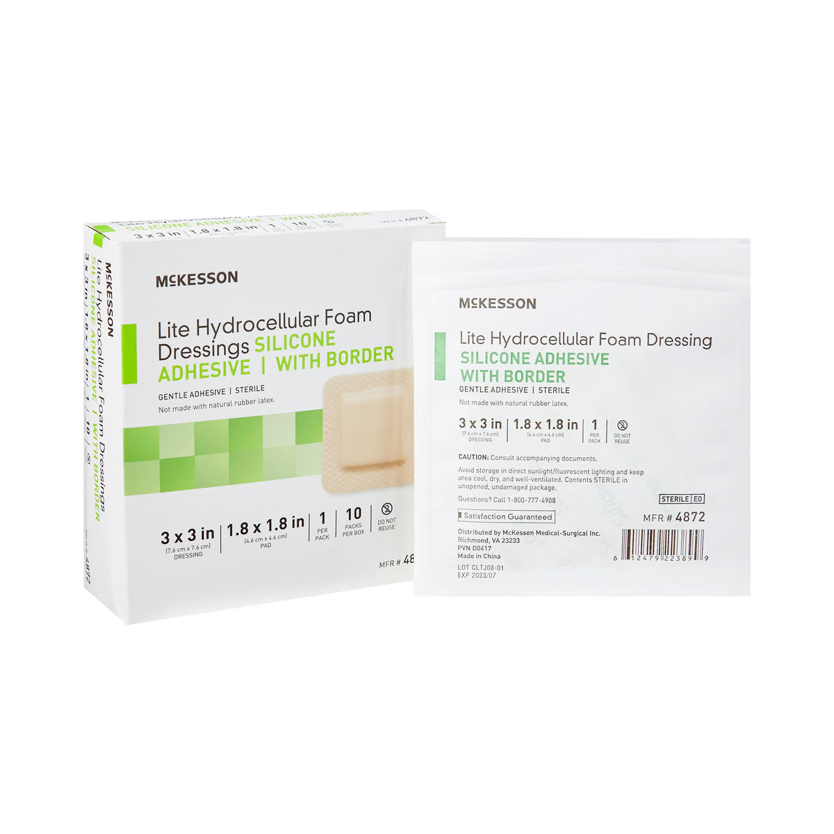 McKesson Lite Thin Foam Dressing with Silicone Gel Border, Square Sterile - 4872 - LL Medico
