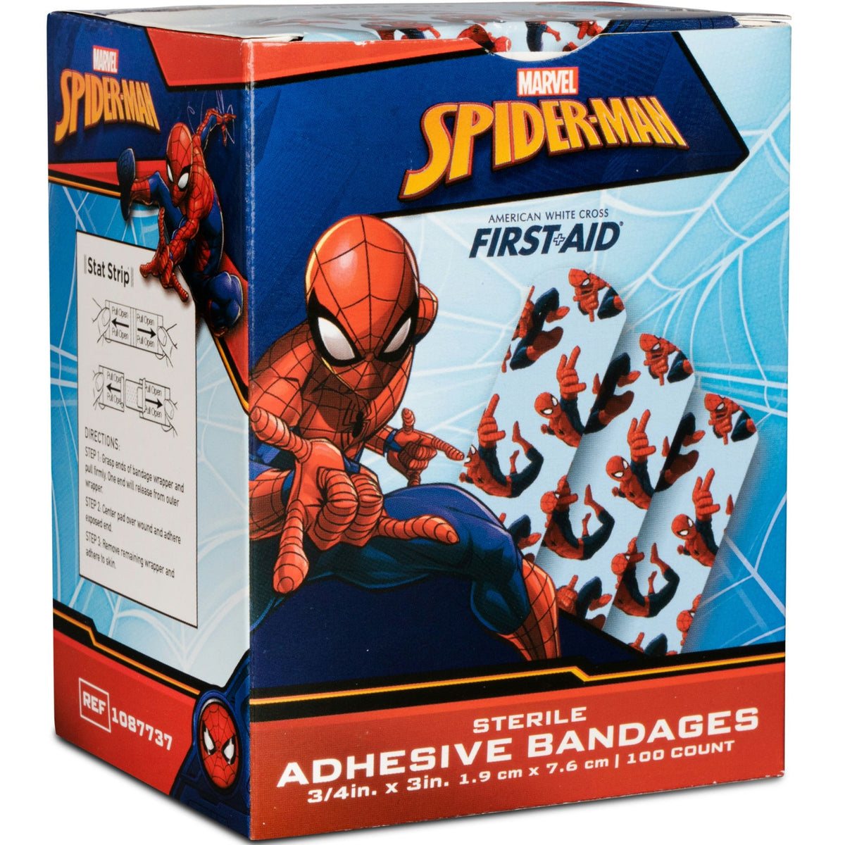 Dukal American White Cross Stat Strip Adhesive Strip, 3/4 x 3 Inch, Spider-Man Design