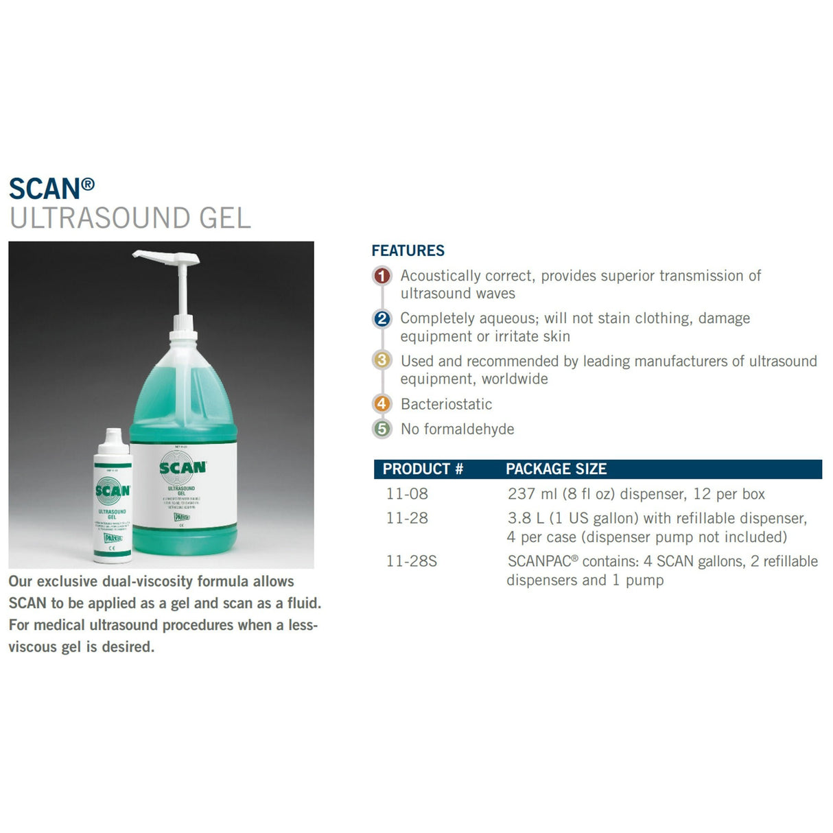Scan Ultrasound Gel, Medium Viscosity, NonSterile, 1 Gallon
