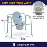 Commode Chair Drive Fixed Arms Steel Frame with Backrest 24 Inch Seat Width 650 Lbs. Weight Capacity