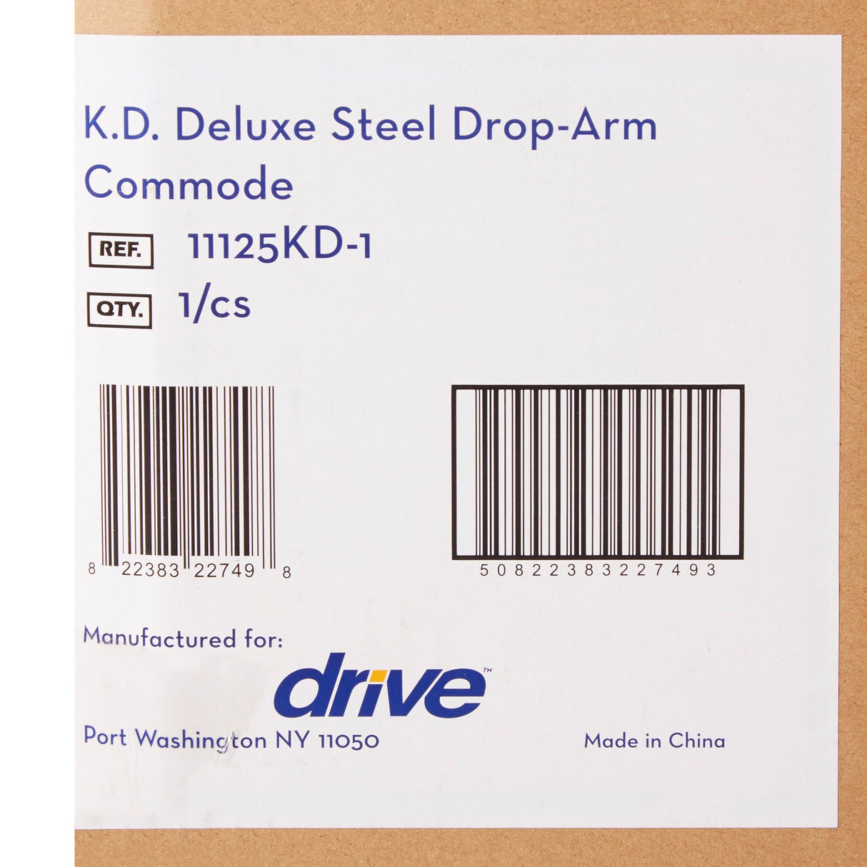 Commode Chair Drive Drop Arms Steel Frame Back Bar 13-3/4 Inch Seat Width 300 Lbs. Weight Capacity