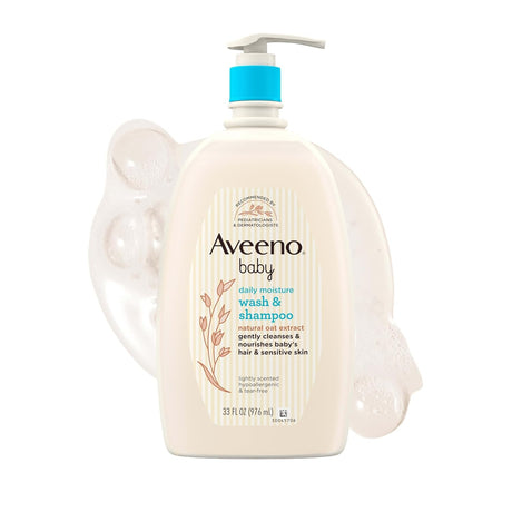 Aveeno Baby Daily Moisture Wash & Shampoo, Lightly Scented, 33 fl oz, Case of 12