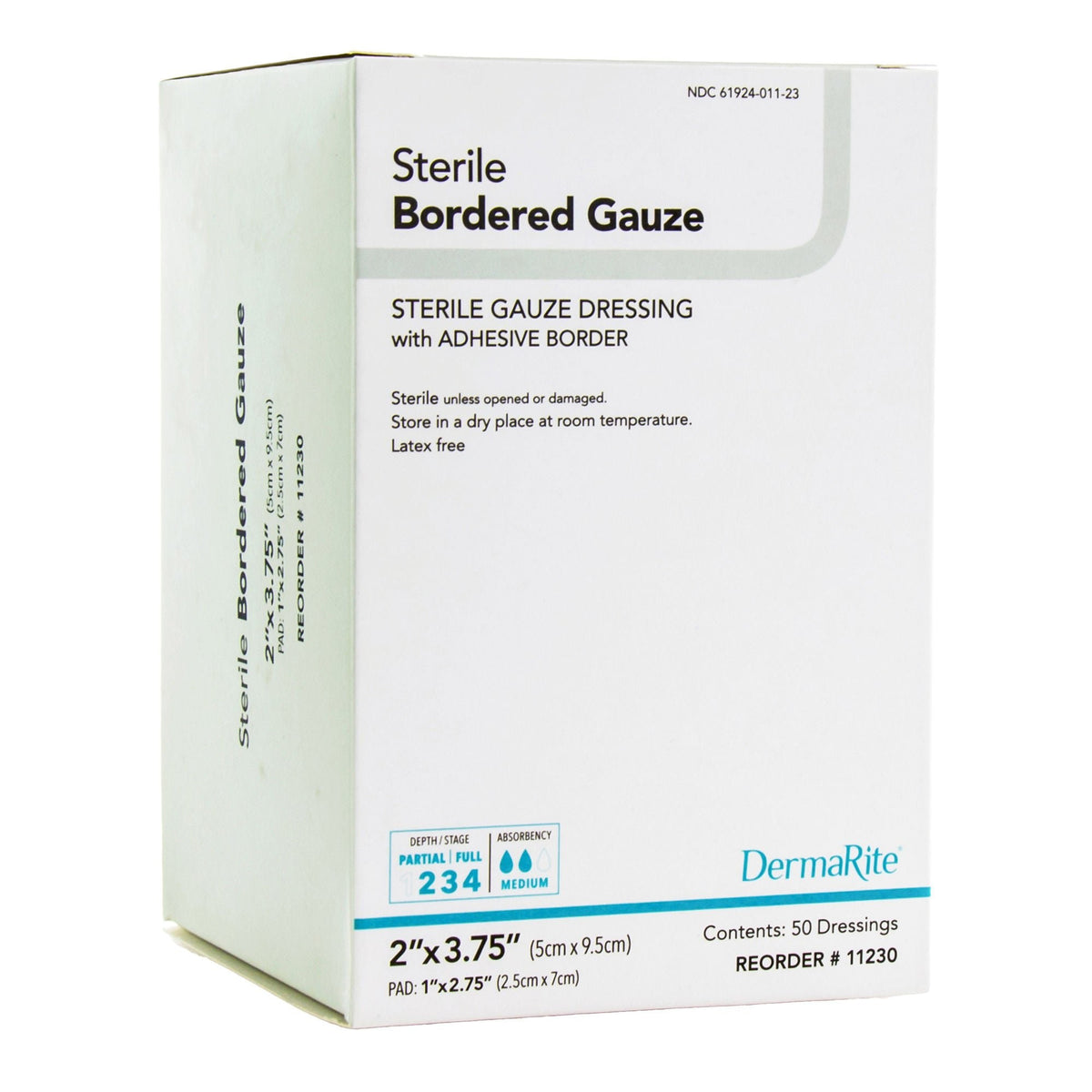 DermaRite Bordered Gauze, Island Dressing, 2 x 3.75", White, Gauze, Sterile - 11230-Single - LL Medico