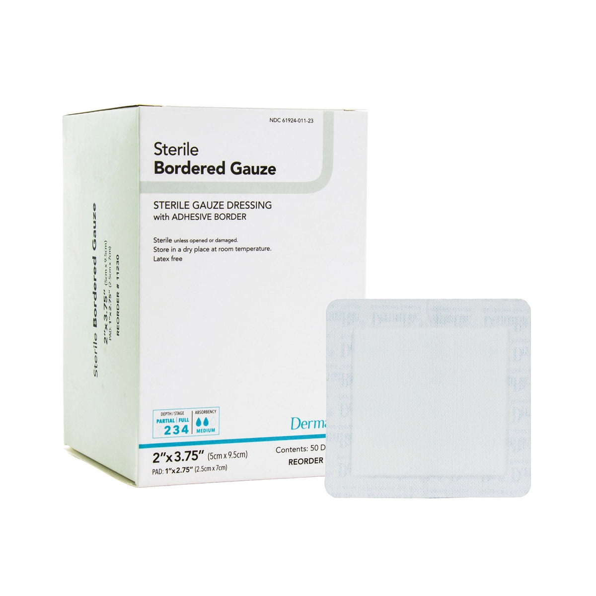 DermaRite Bordered Gauze, Island Dressing, 2 x 3.75", White, Gauze, Sterile - 11230-Single - LL Medico