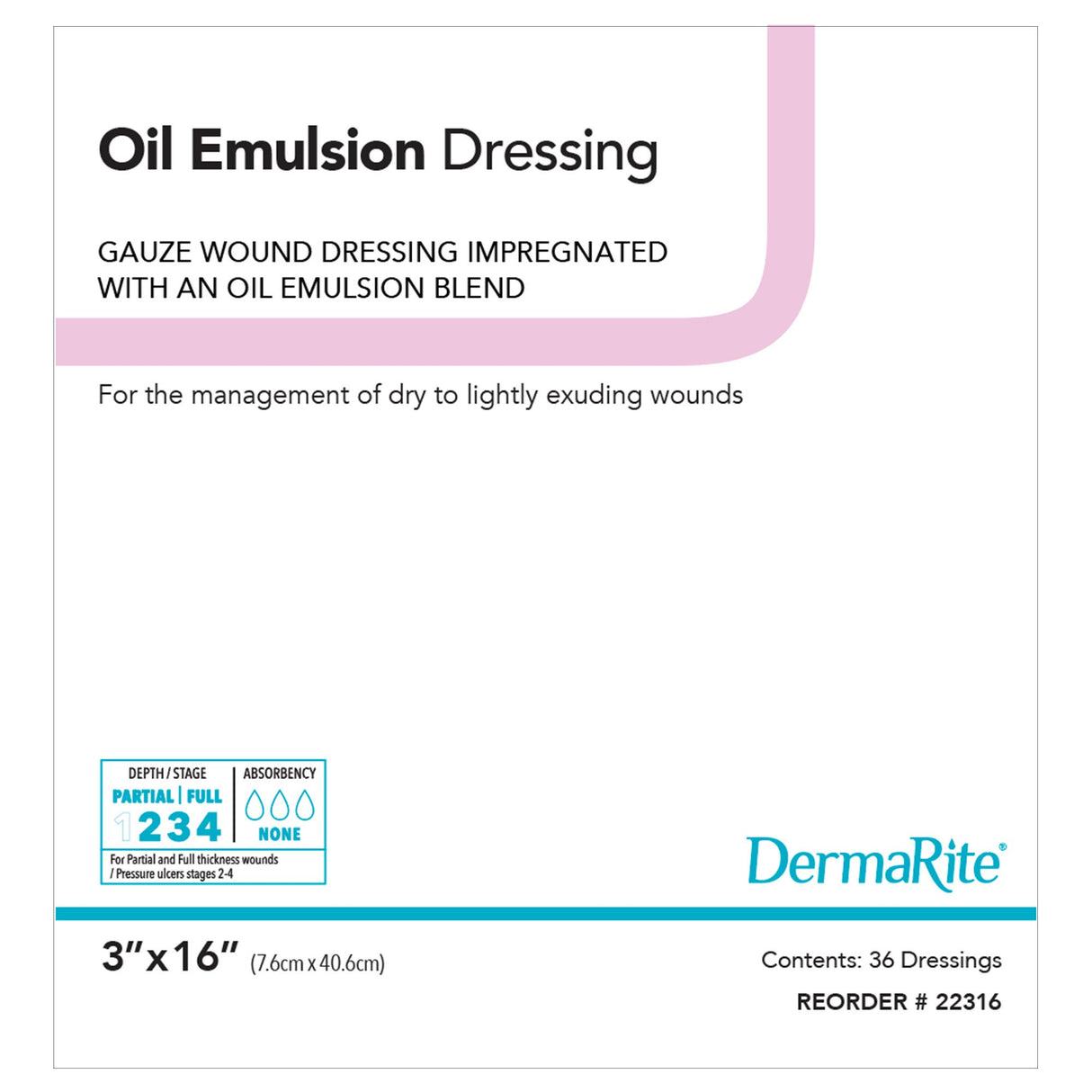 DermaRite Oil Emulsion Impregnated Dressing, Rectangle, Sterile — 3" x 16"