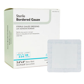 DermaRite Bordered Gauze, Adhesive Island Dressing, White, Gauze, Sterile, 3.6 x 4" - 11364-Single - LL Medico