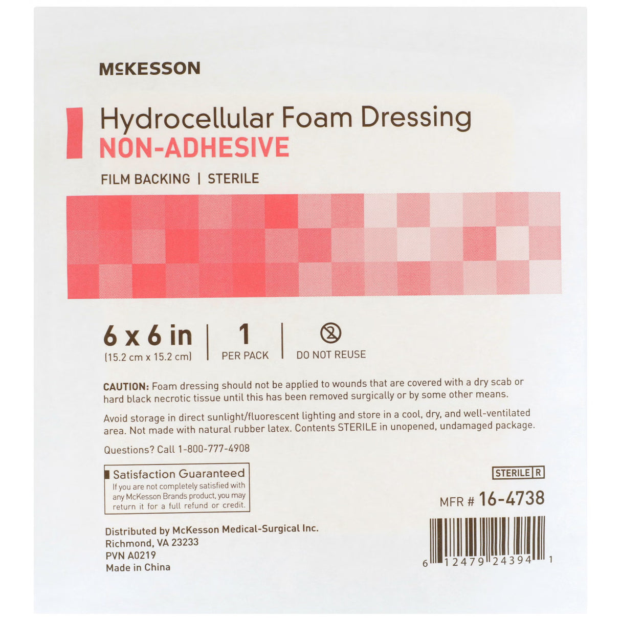McKesson Foam Dressing, Without Border, Non-Adhesive, Square, Sterile — 6" x 6"