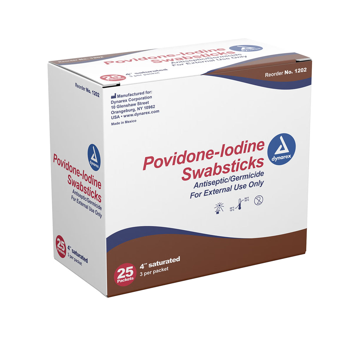 Dynarex Povidone-Iodine Swabsticks, 4" Saturated, Antiseptic/Germicide - 1202 - LL Medico
